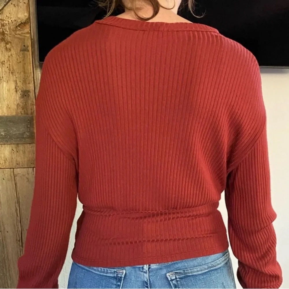 Reformation Burnt Orange V Neck Cardigan Sweater